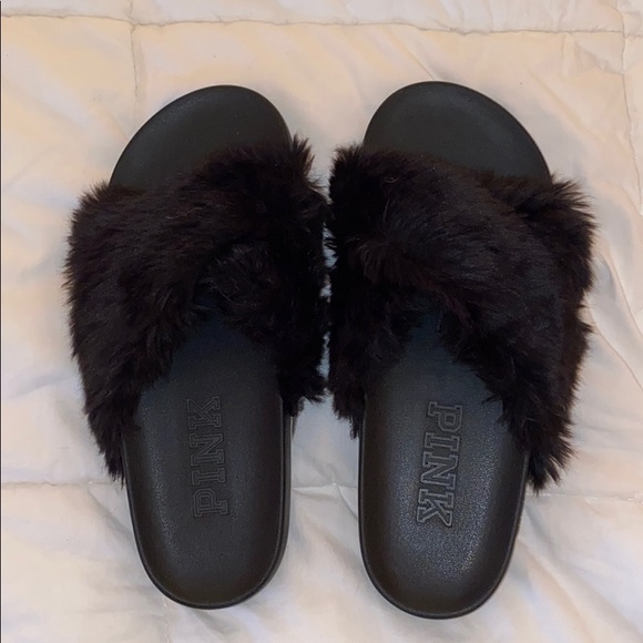 PINK Victoria's Secret Shoes - Pink fuzzy slides